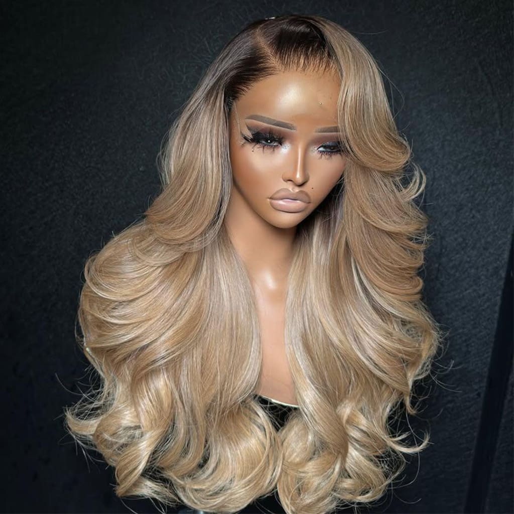 Hairvia Professional Toned Ombre Ash Blonde Mixed Dirty Blonde HD Lace Front Human Hair Wigs Glueless Wigs