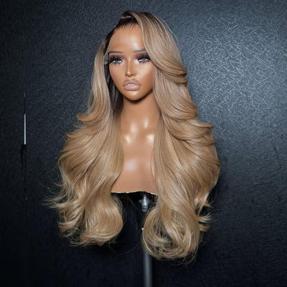 Hairvia Professional Toned Ombre Ash Blonde Mixed Dirty Blonde HD Lace Front Human Hair Wigs Glueless Wigs, Hair Texture: Body Wave, Lace Size: 13x6 HD Lace Front Wig